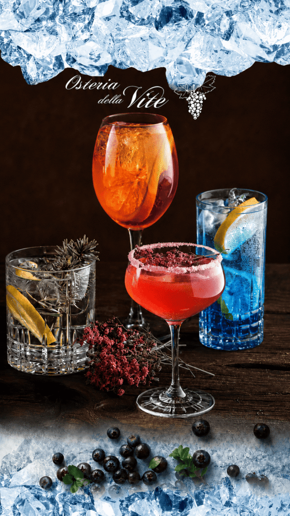 Selezione di aperitivi e cocktail di Osteria della Vite a Roma